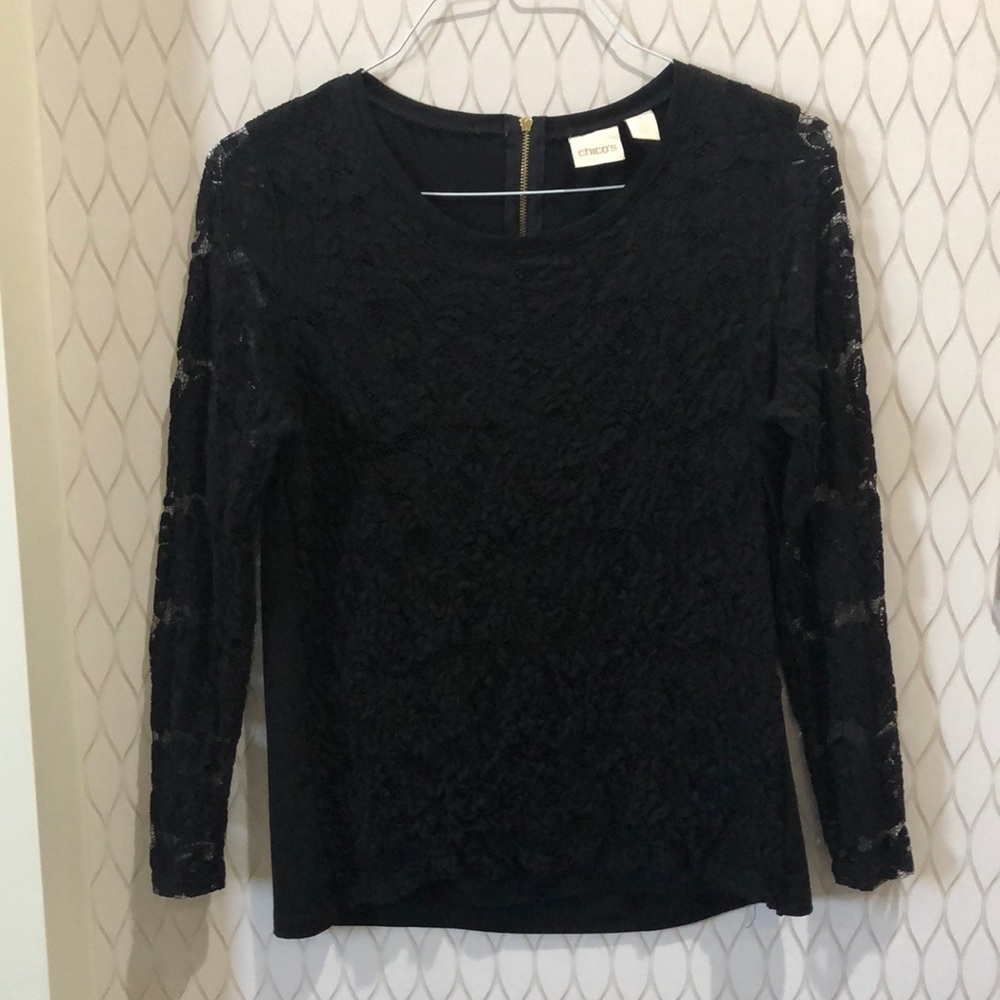 Chicos black blouse with lace